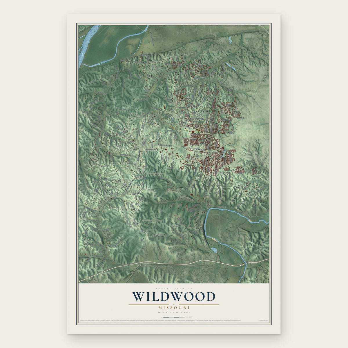 Wildwood, Missouri map print, the full design