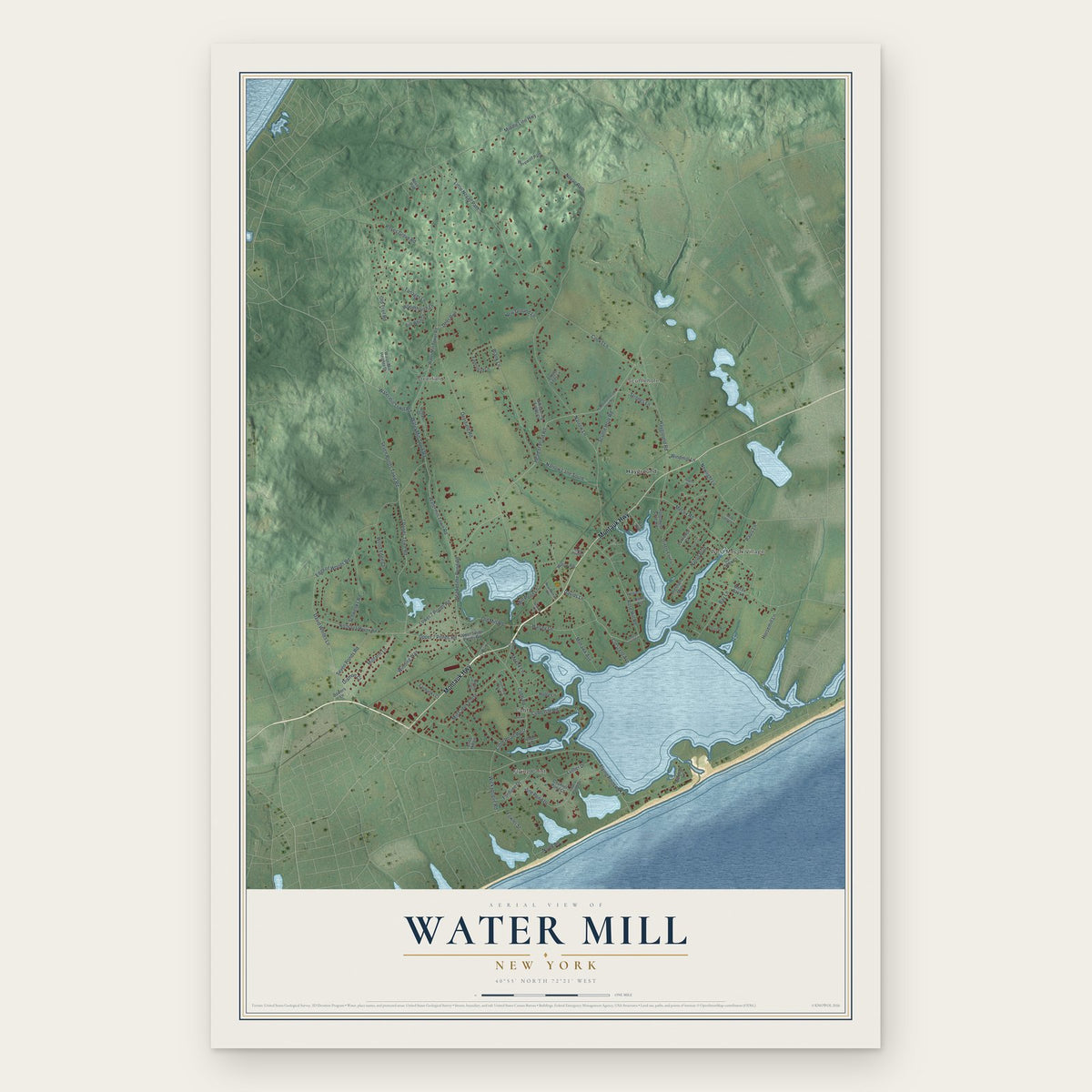 Water Mill, New York map print, the full design