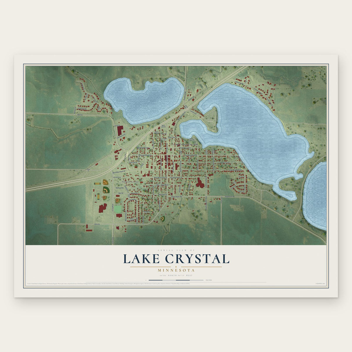 Lake Crystal, Minnesota map print, the full design