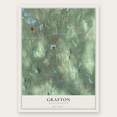 Grafton, Massachusetts map print, the full design