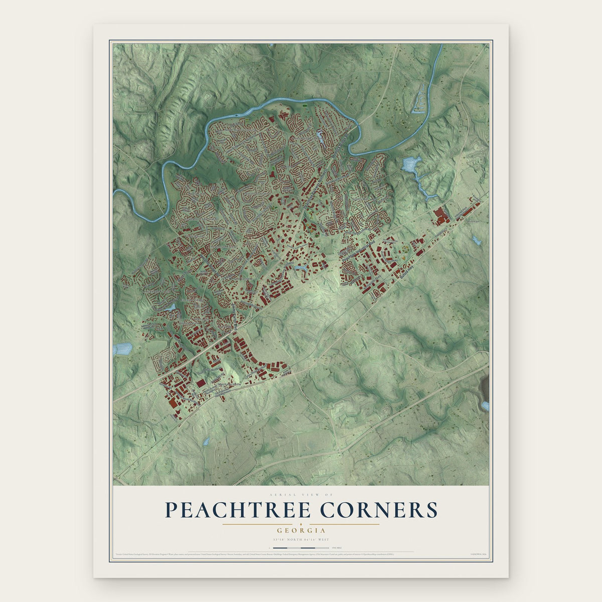 Peachtree Corners, Georgia map print, the full design