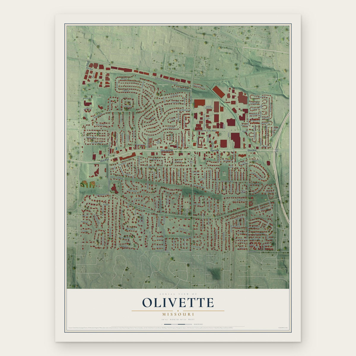 Olivette, Missouri map print, the full design