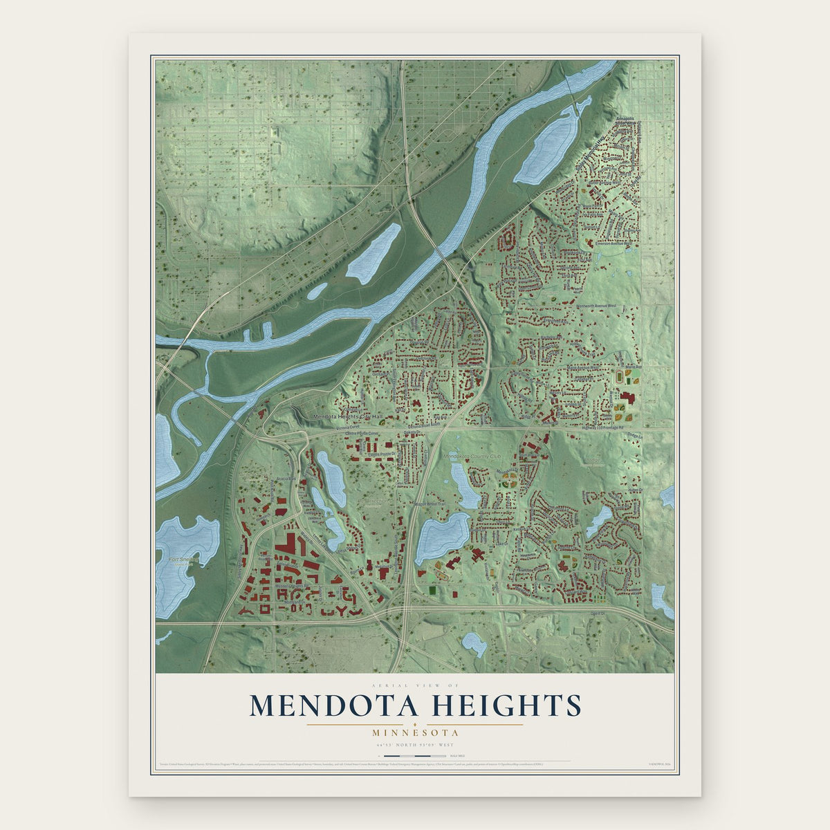 Mendota Heights, Minnesota map print, the full design
