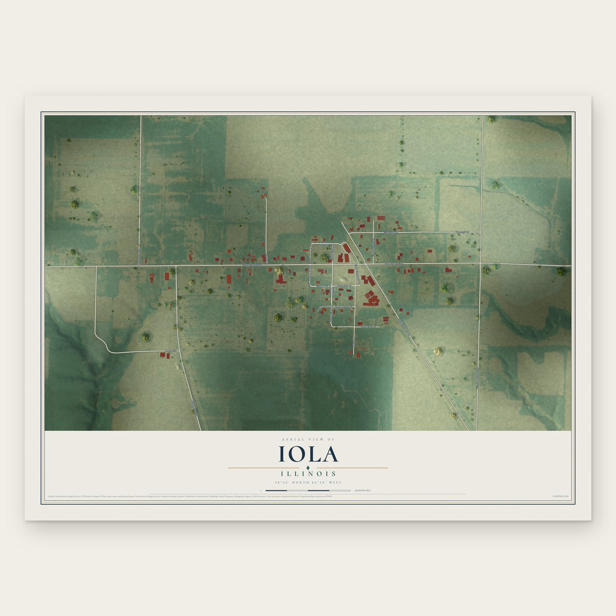 Iola, Illinois map print, the full design