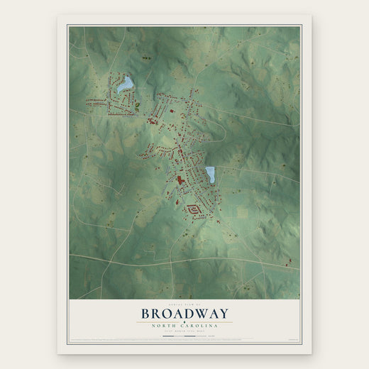 Broadway, North Carolina map print, the full design
