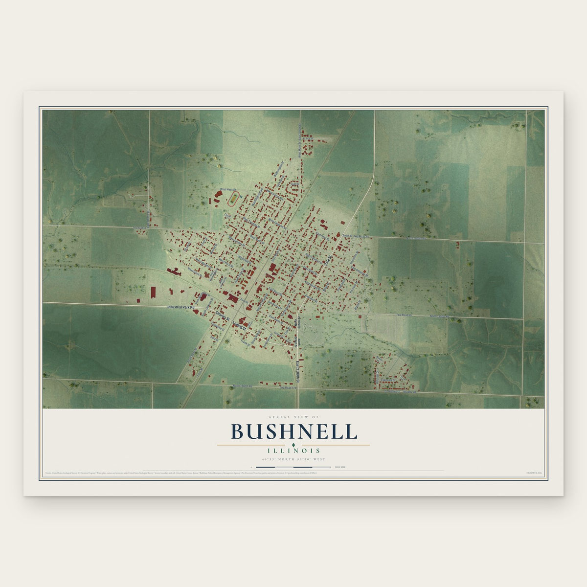 Bushnell, Illinois map print, the full design