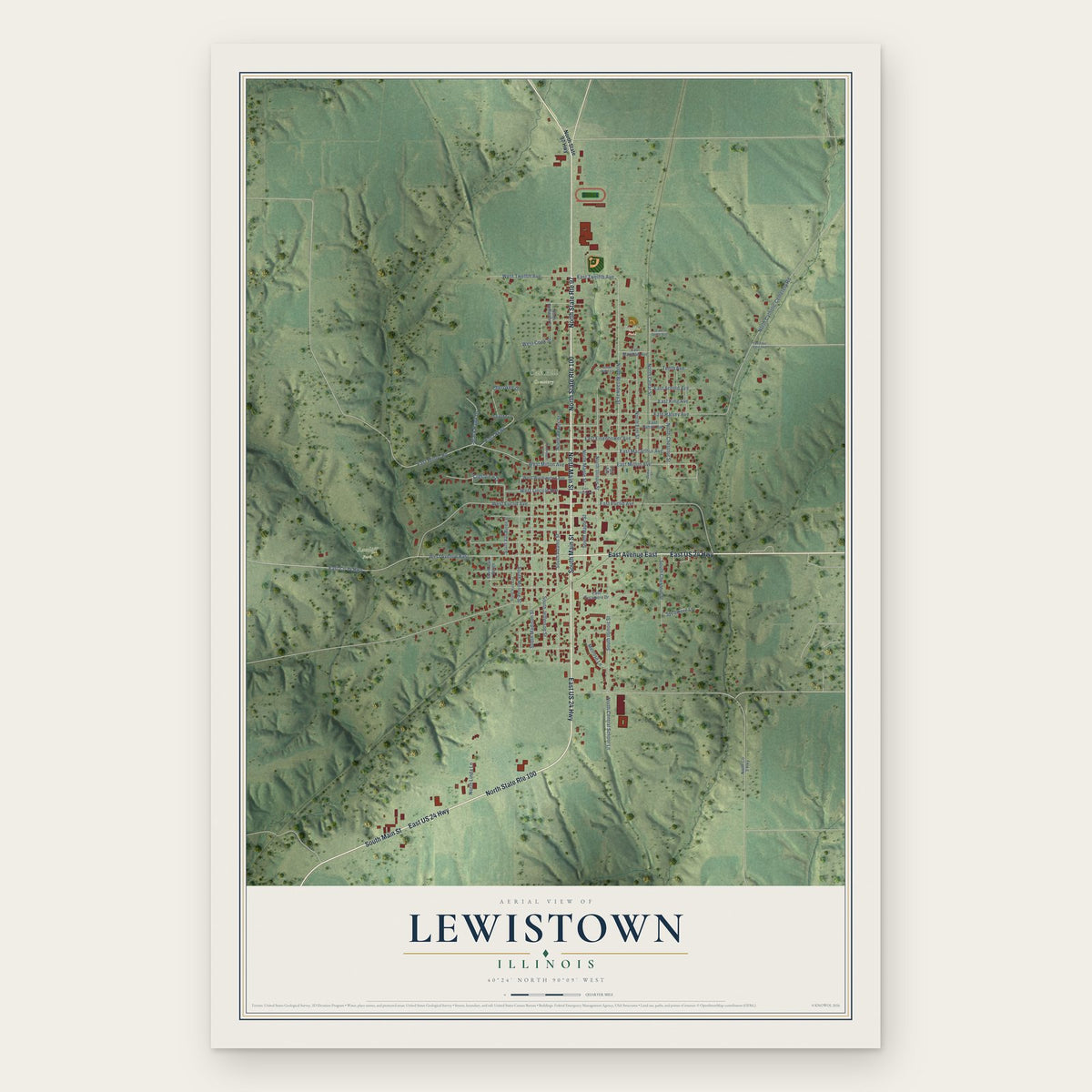 Lewistown, Illinois map print, the full design