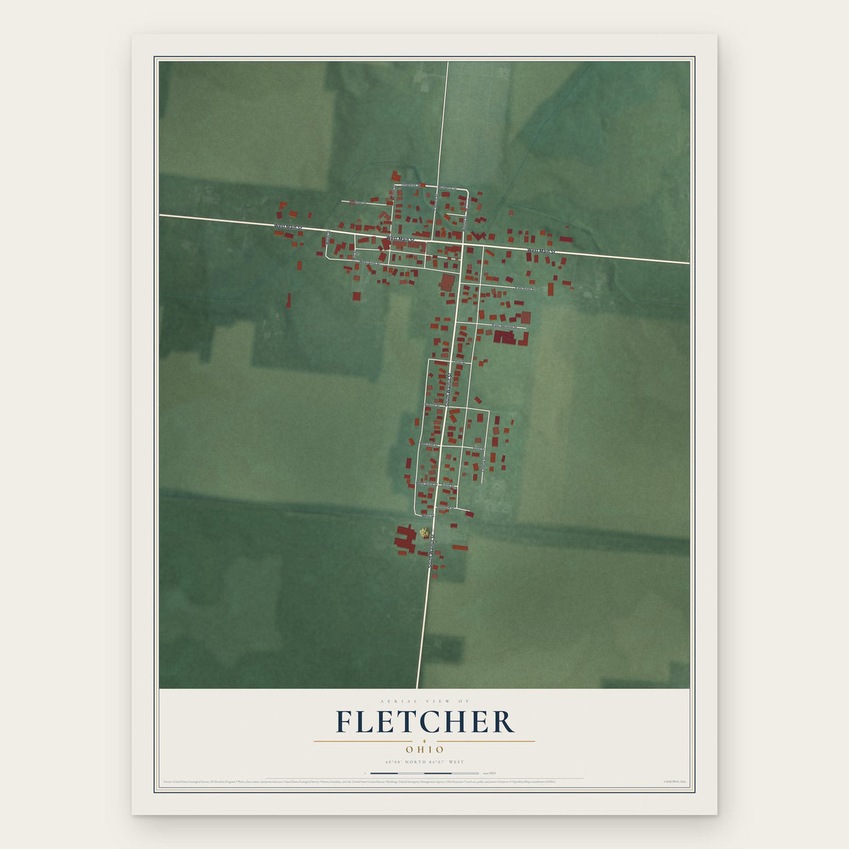 Fletcher, Ohio map print, the full design