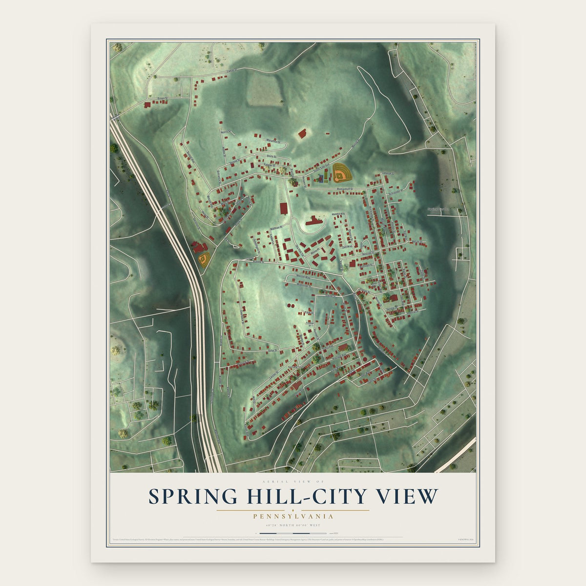 Spring Hill-City View, Pennsylvania map print, the full design