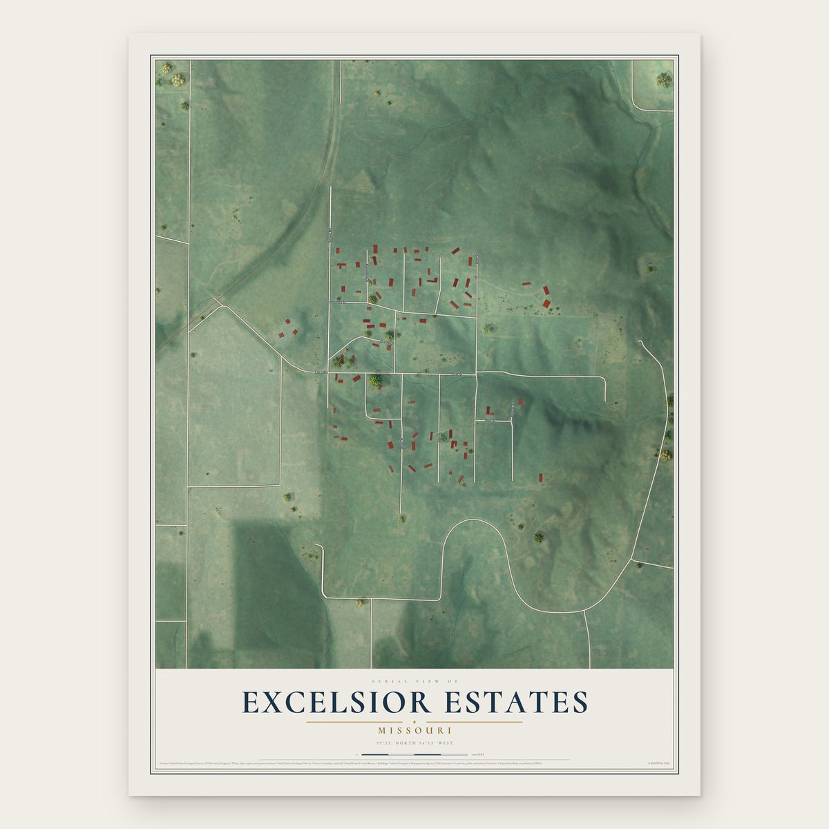 Excelsior Estates, Missouri map print, the full design
