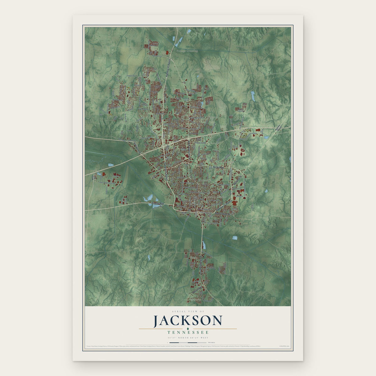 Jackson, Tennessee map print, the full design