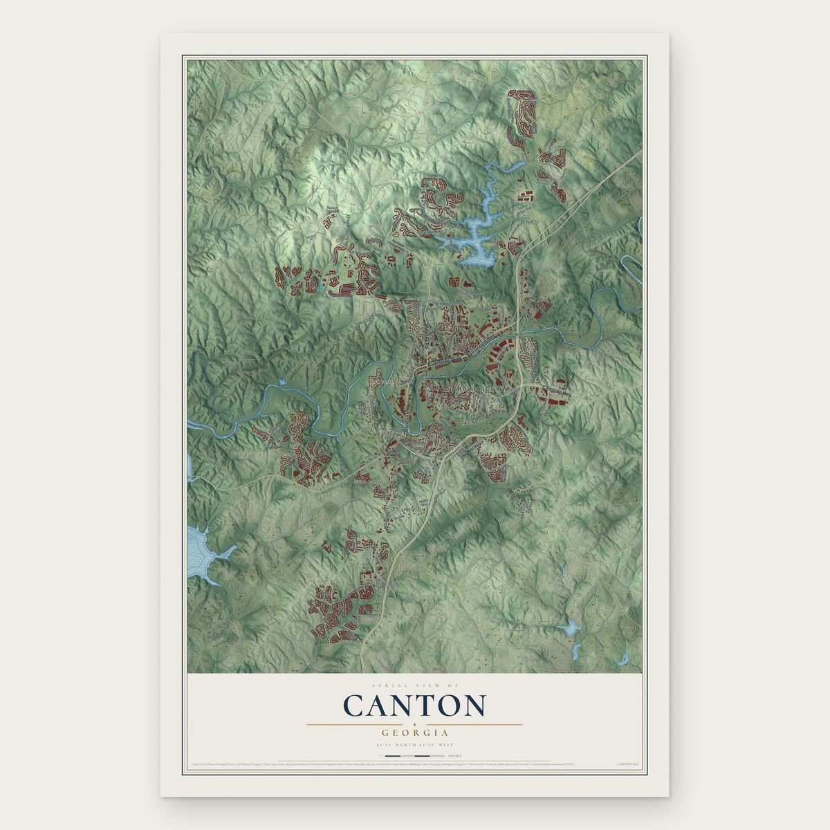 Canton, Georgia map print, the full design