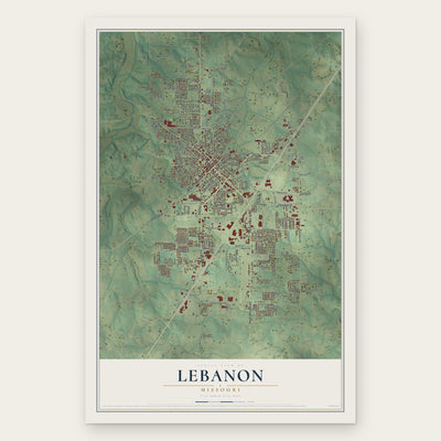 Lebanon, Missouri map print, the full design