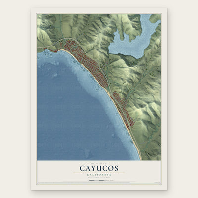 Cayucos, California map print, the full design