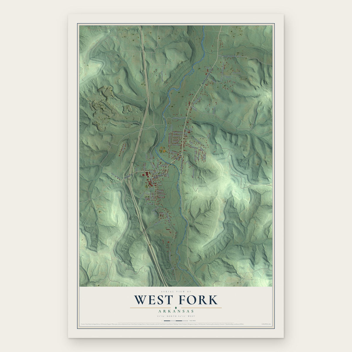 West Fork, Arkansas map print, the full design