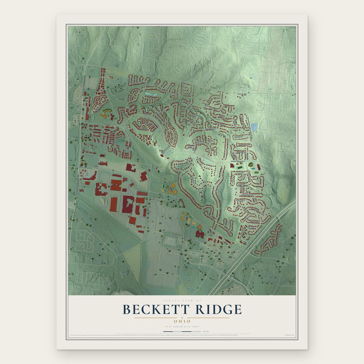 Beckett Ridge, Ohio map print, the full design