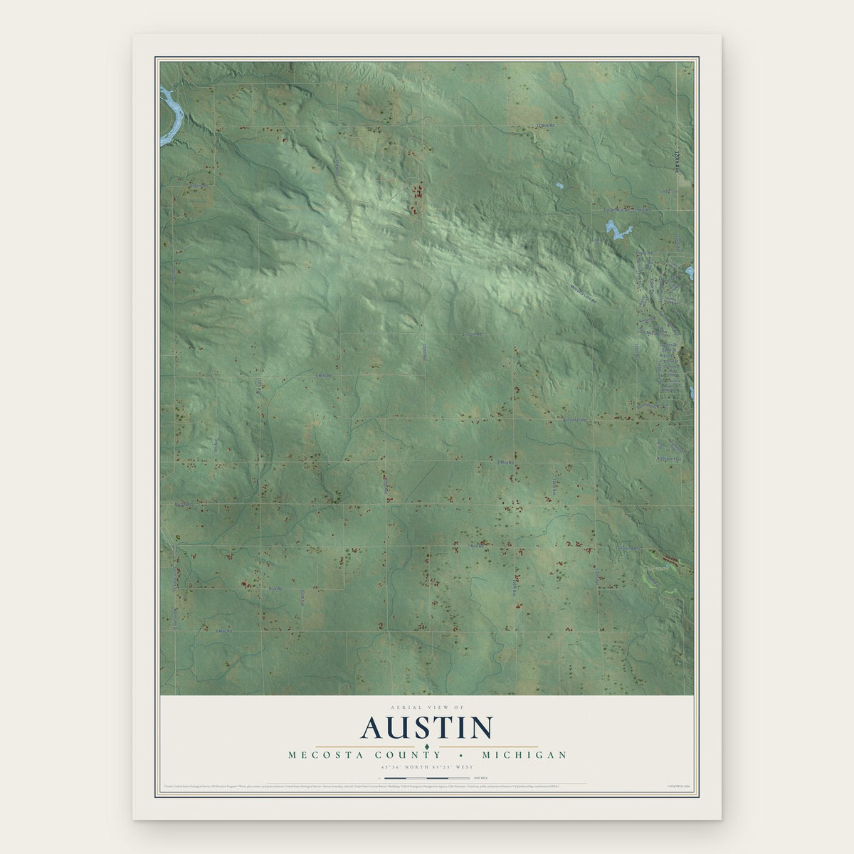 Austin, Mecosta County, Michigan map print, the full design