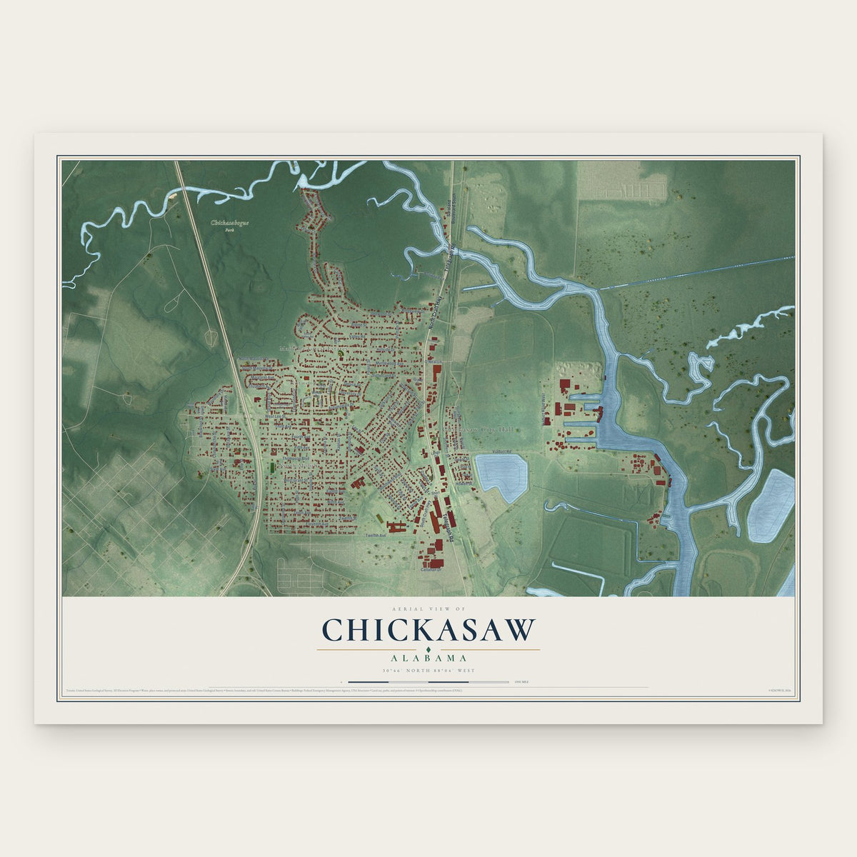 Chickasaw, Alabama map print, the full design