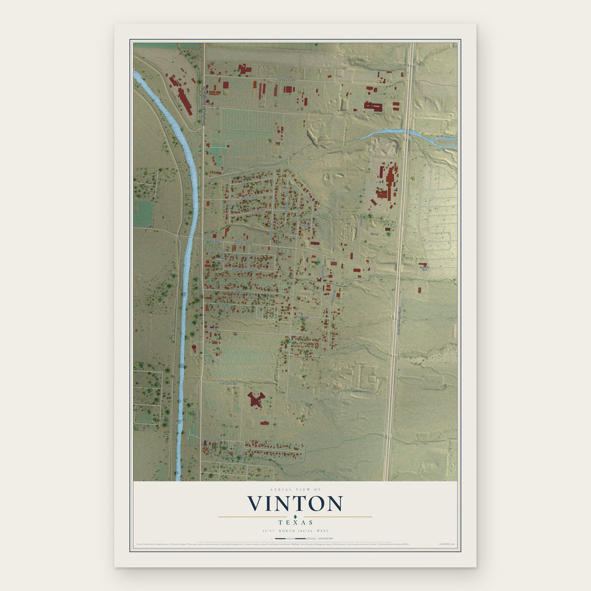 Vinton, Texas map print, the full design