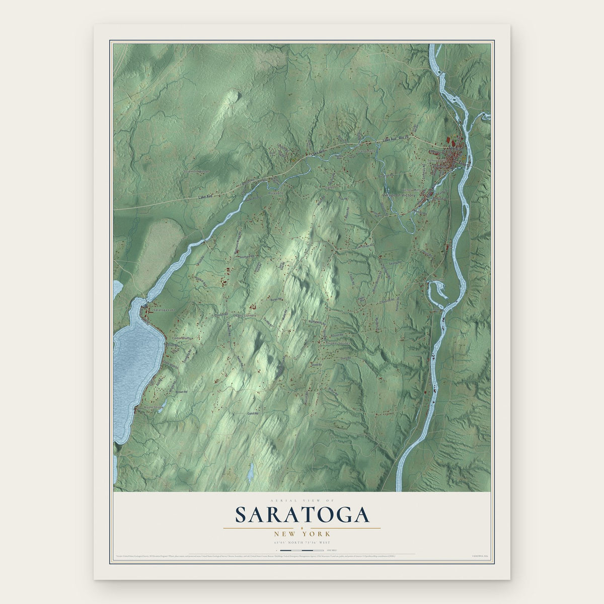 Saratoga, New York map print, the full design