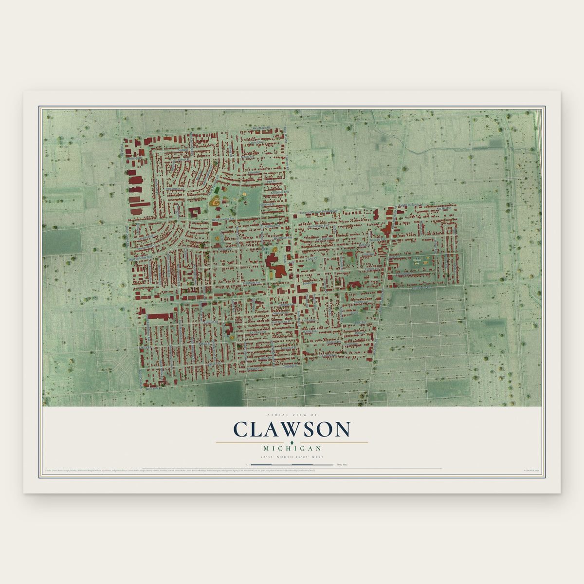 Clawson, Michigan map print, the full design
