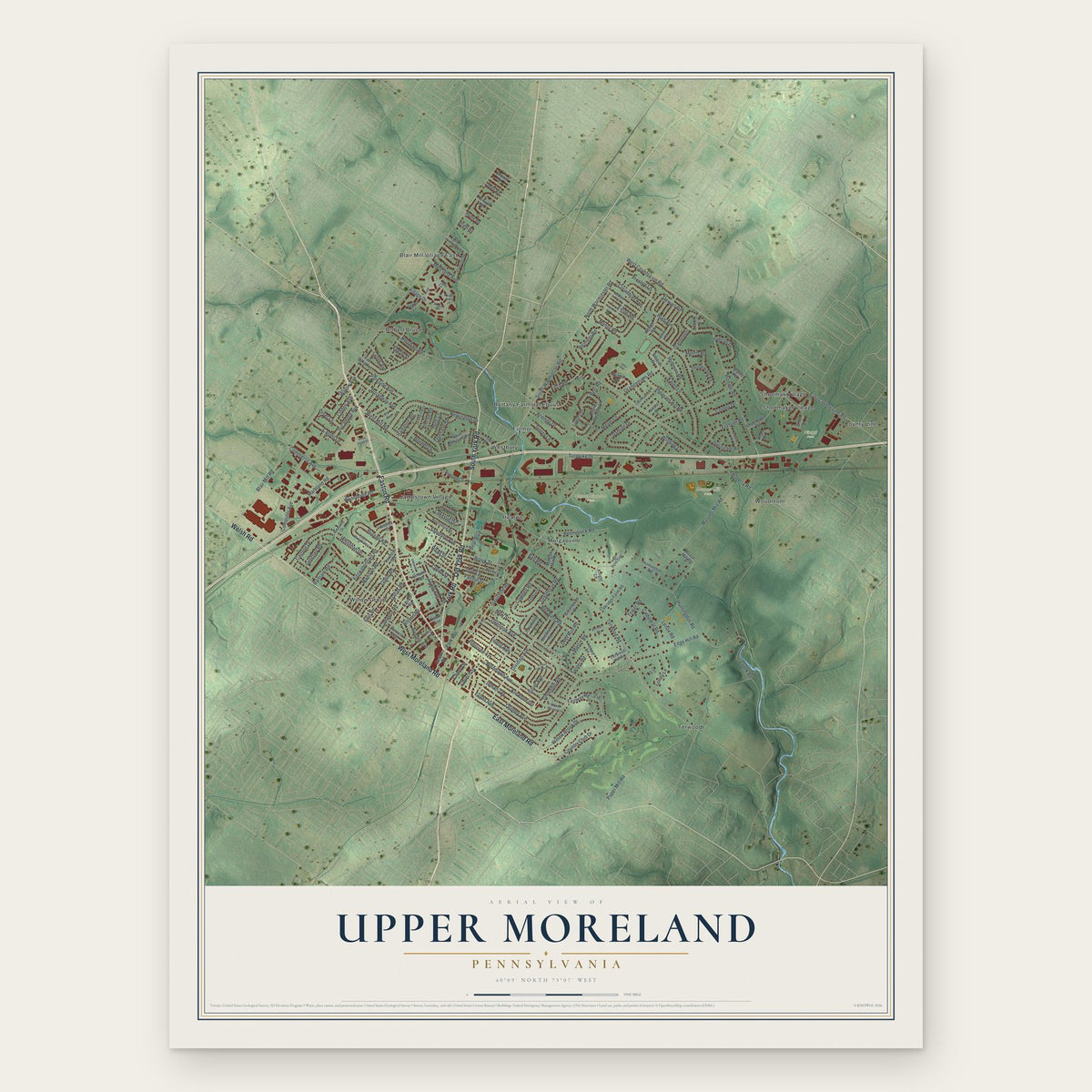 Upper Moreland, Pennsylvania map print, the full design