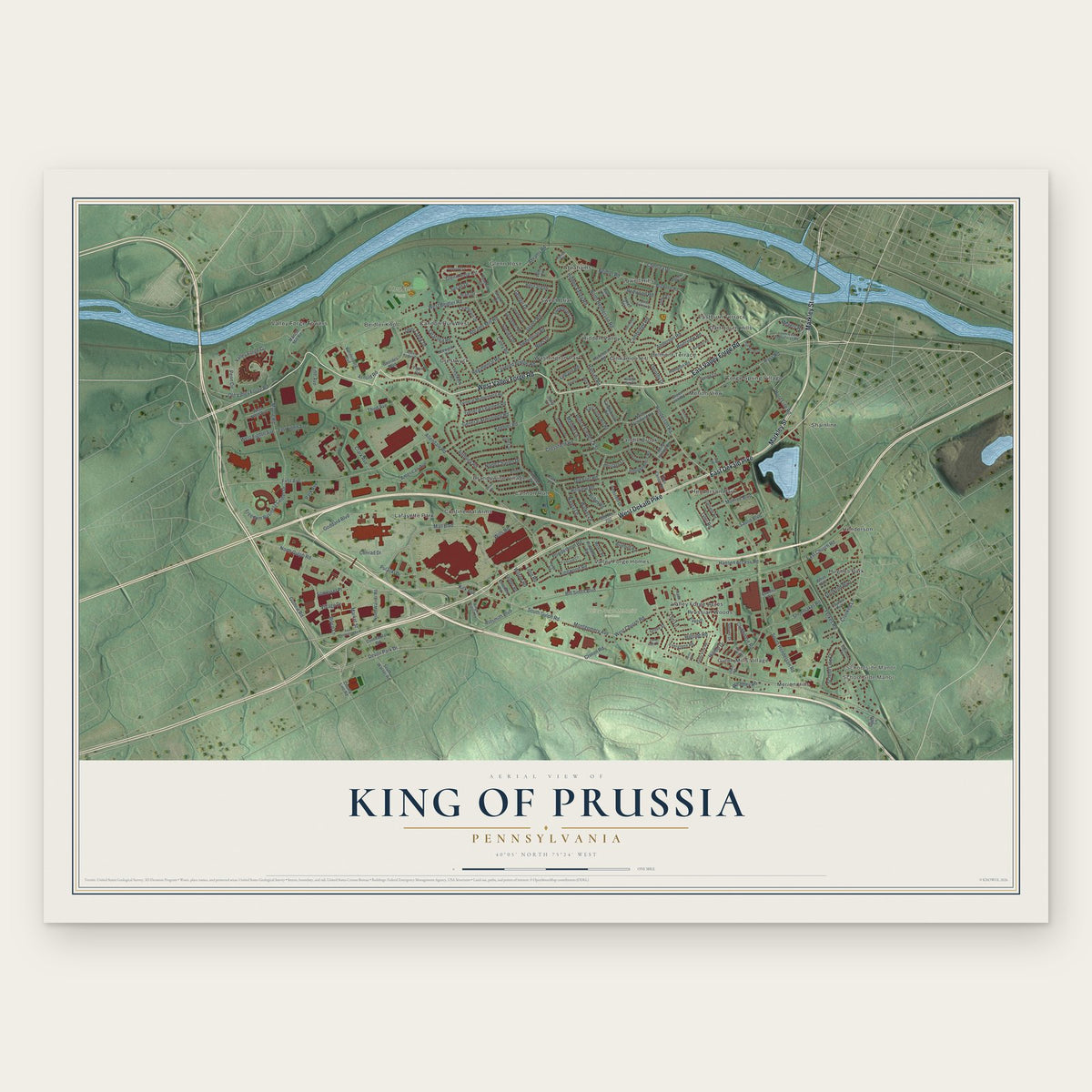 King of Prussia, Pennsylvania map print, the full design