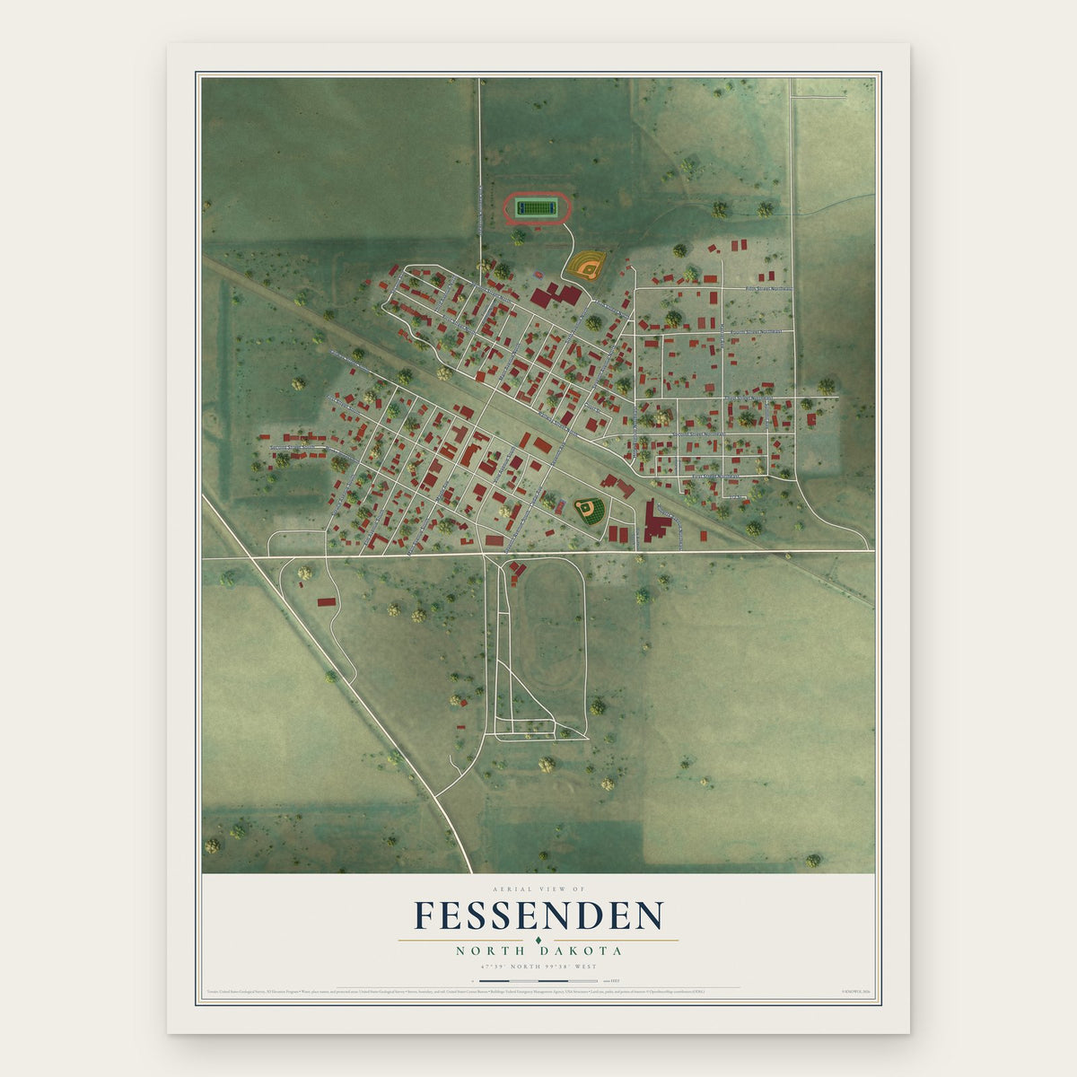 Fessenden, North Dakota map print, the full design