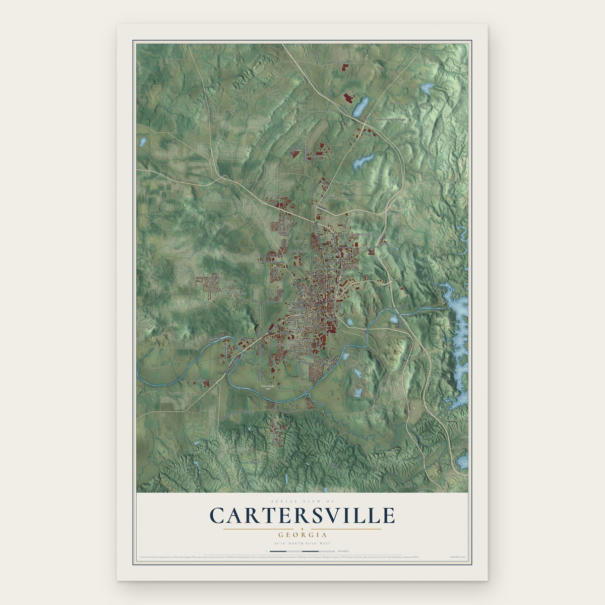 Cartersville, Georgia map print, the full design
