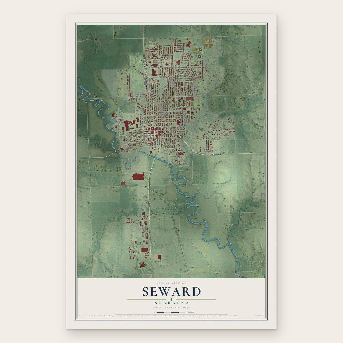 Seward, Nebraska map print, the full design