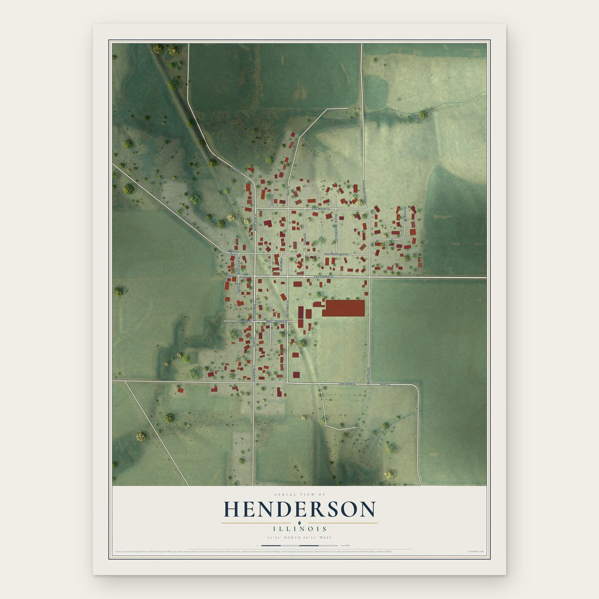 Henderson, Illinois map print, the full design