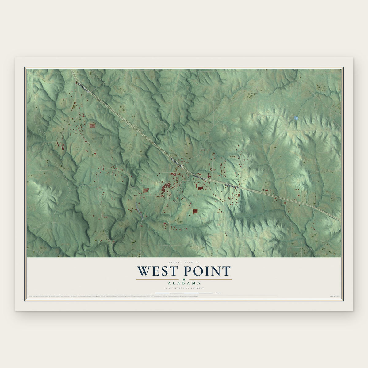 West Point, Alabama map print, the full design