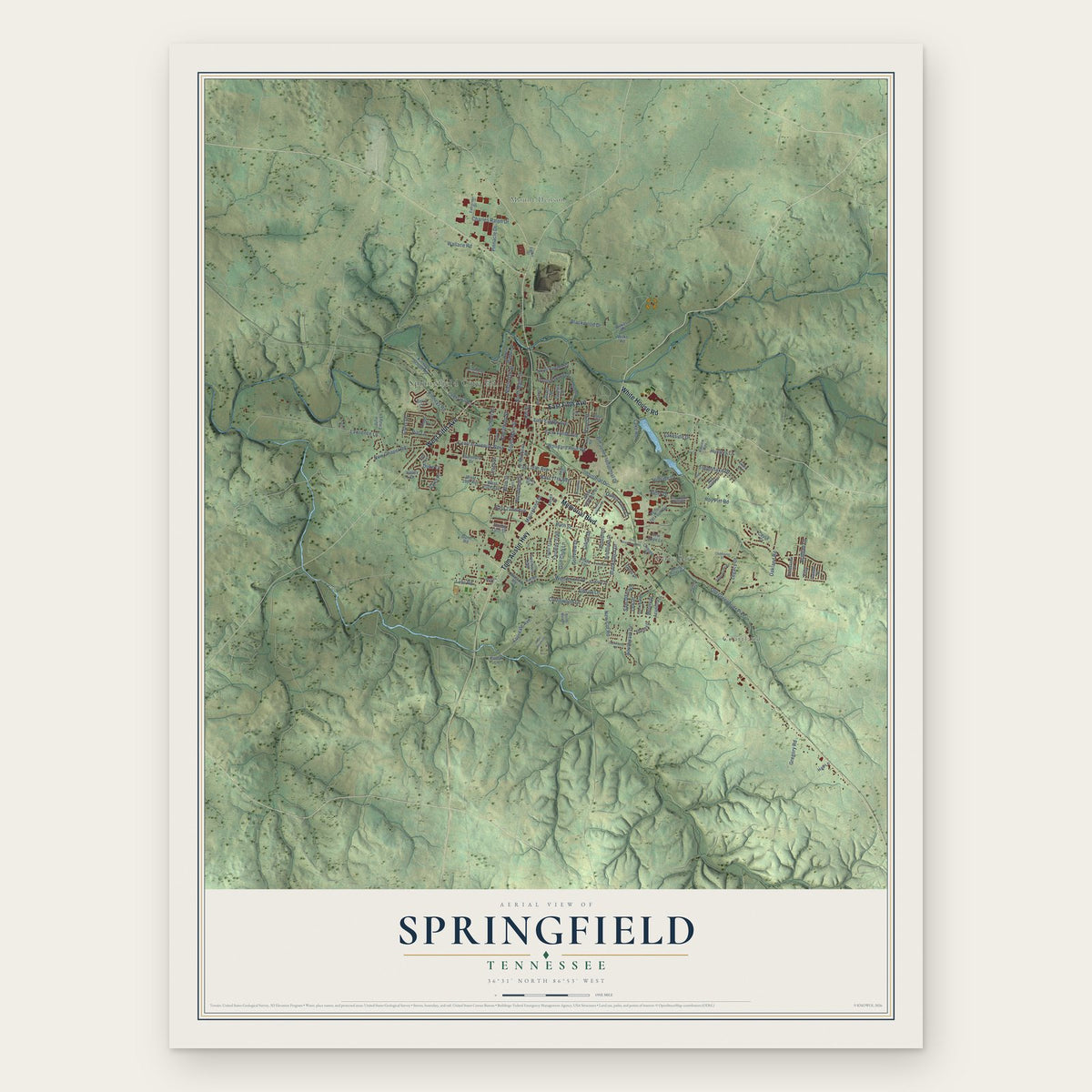 Springfield, Tennessee map print, the full design