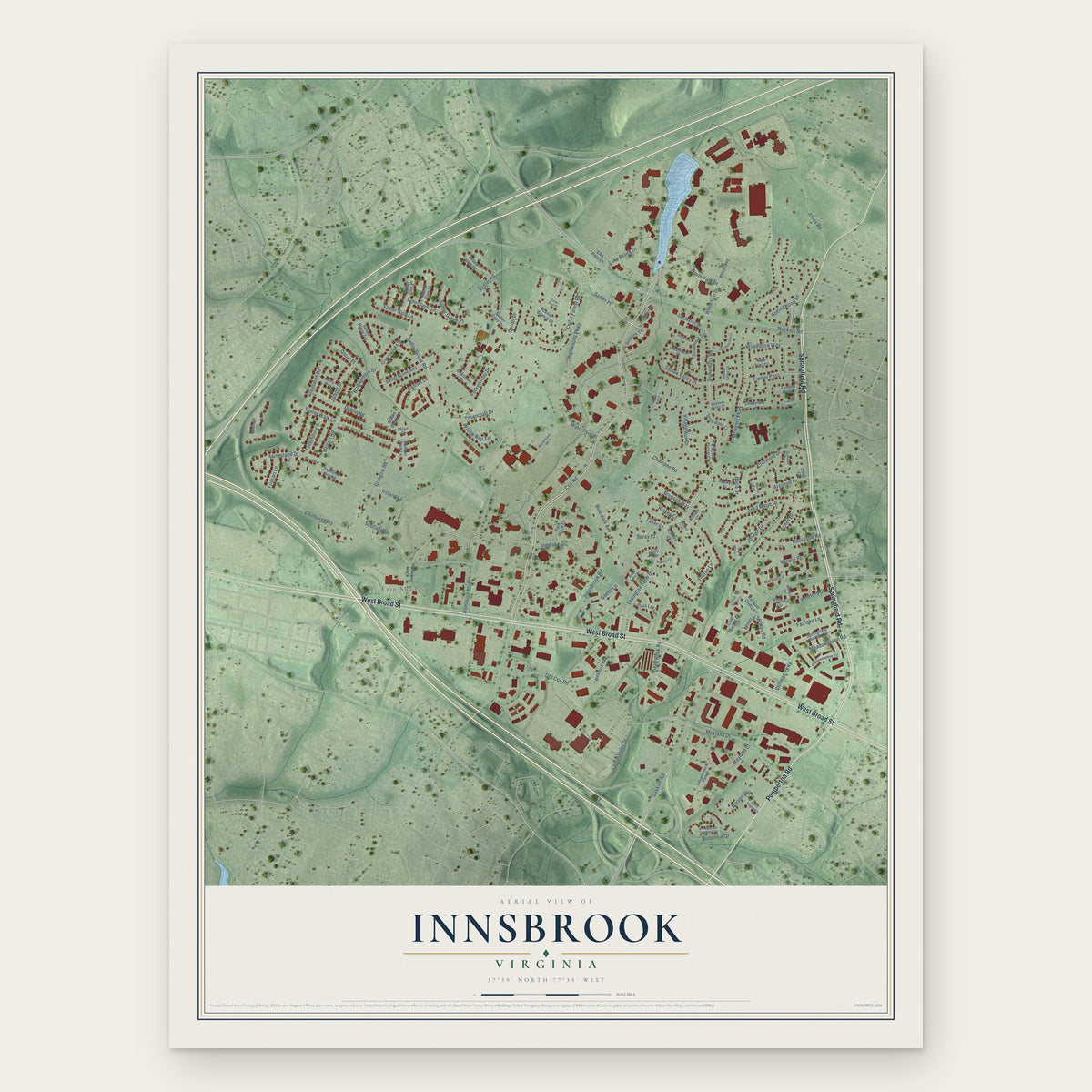 Innsbrook, Virginia map print, the full design