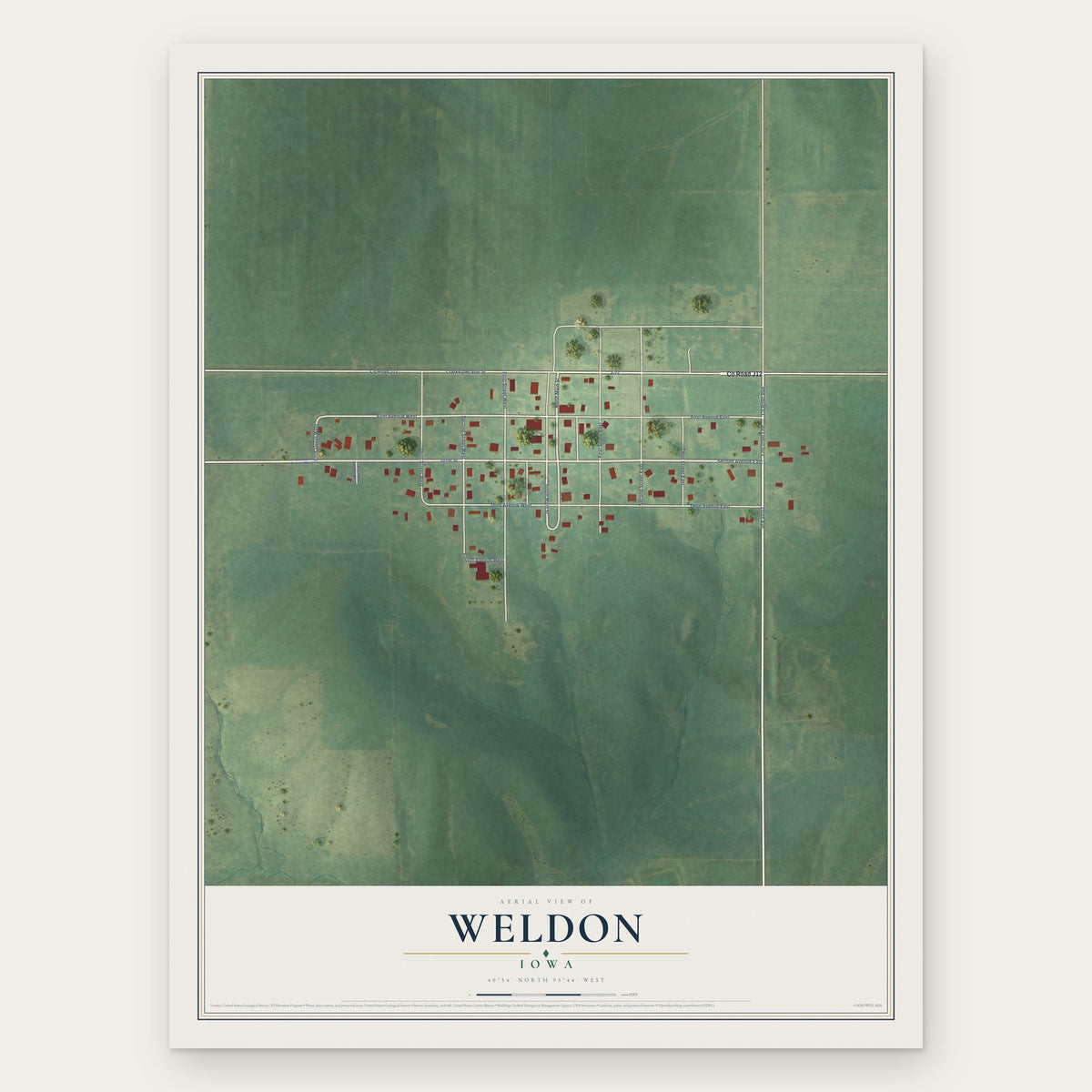 Weldon, Iowa map print, the full design