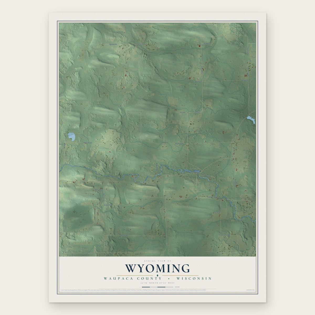 Wyoming, Waupaca County, Wisconsin map print, the full design