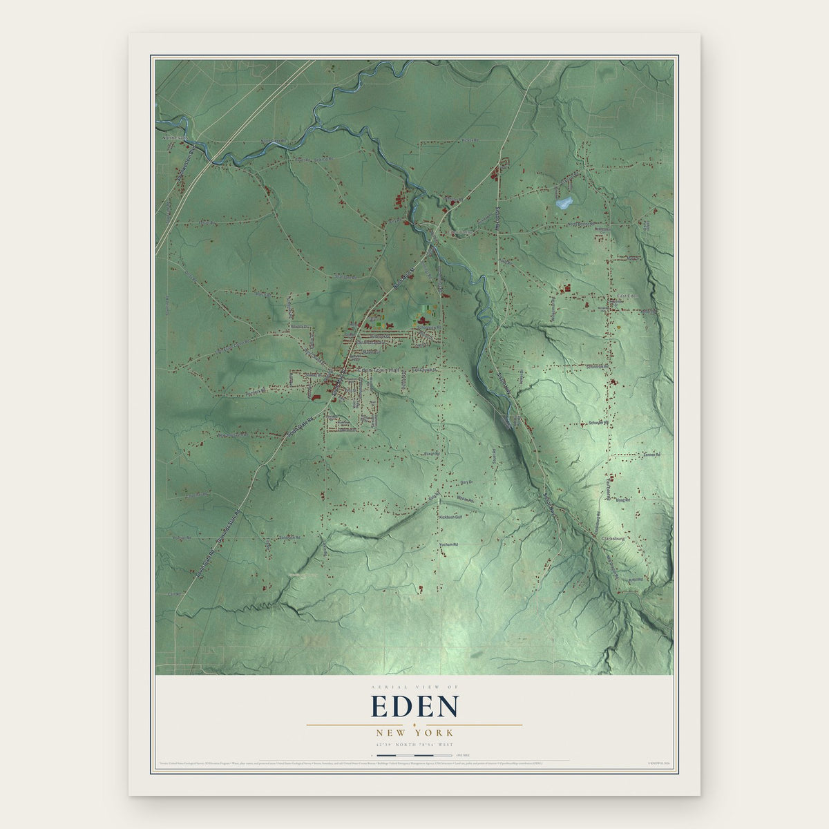 Eden, New York map print, the full design