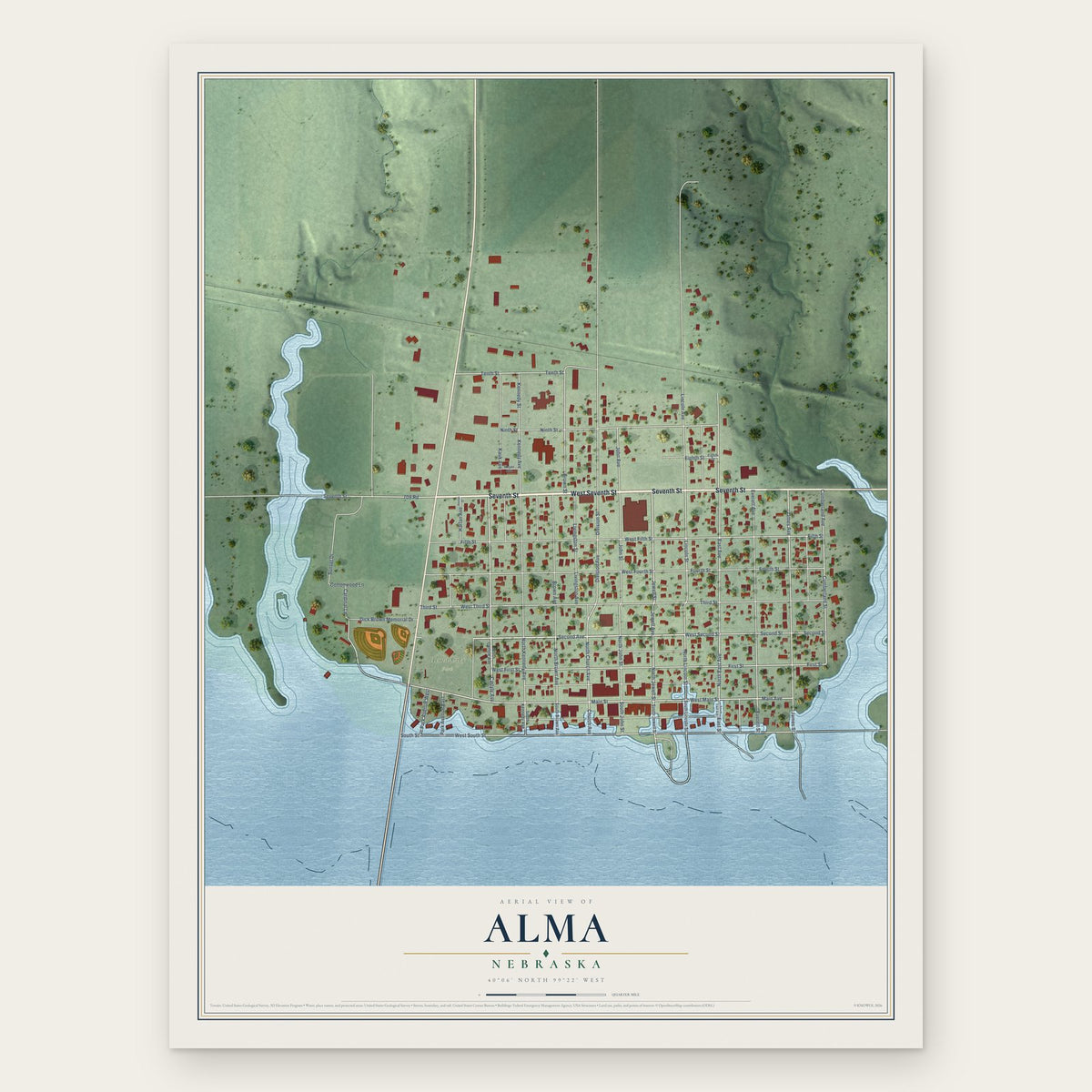 Alma, Nebraska map print, the full design