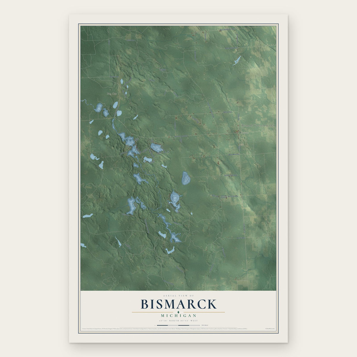 Bismarck, Michigan map print, the full design