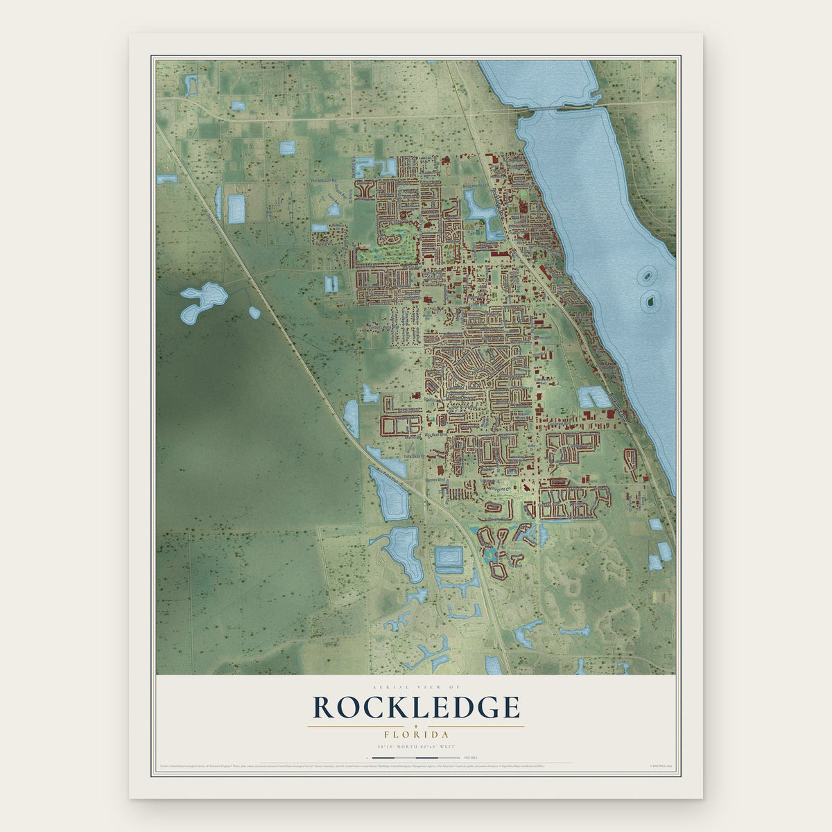 Rockledge, Florida map print, the full design
