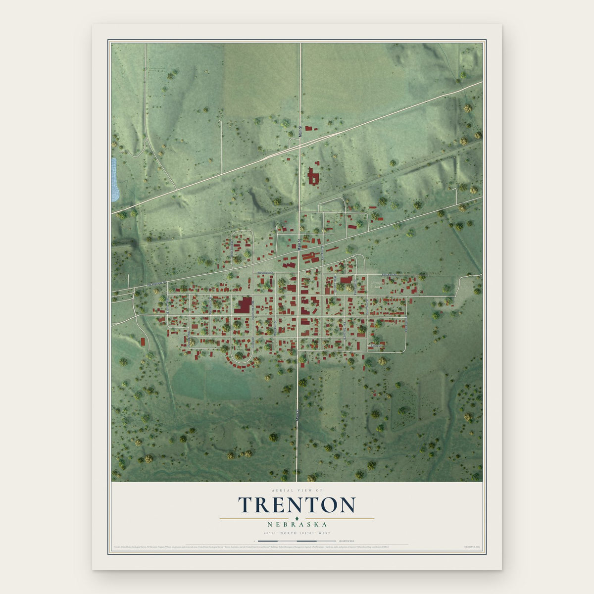 Trenton, Nebraska map print, the full design