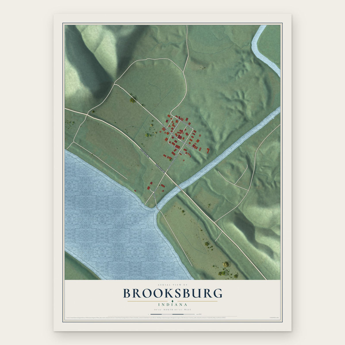 Brooksburg, Indiana map print, the full design