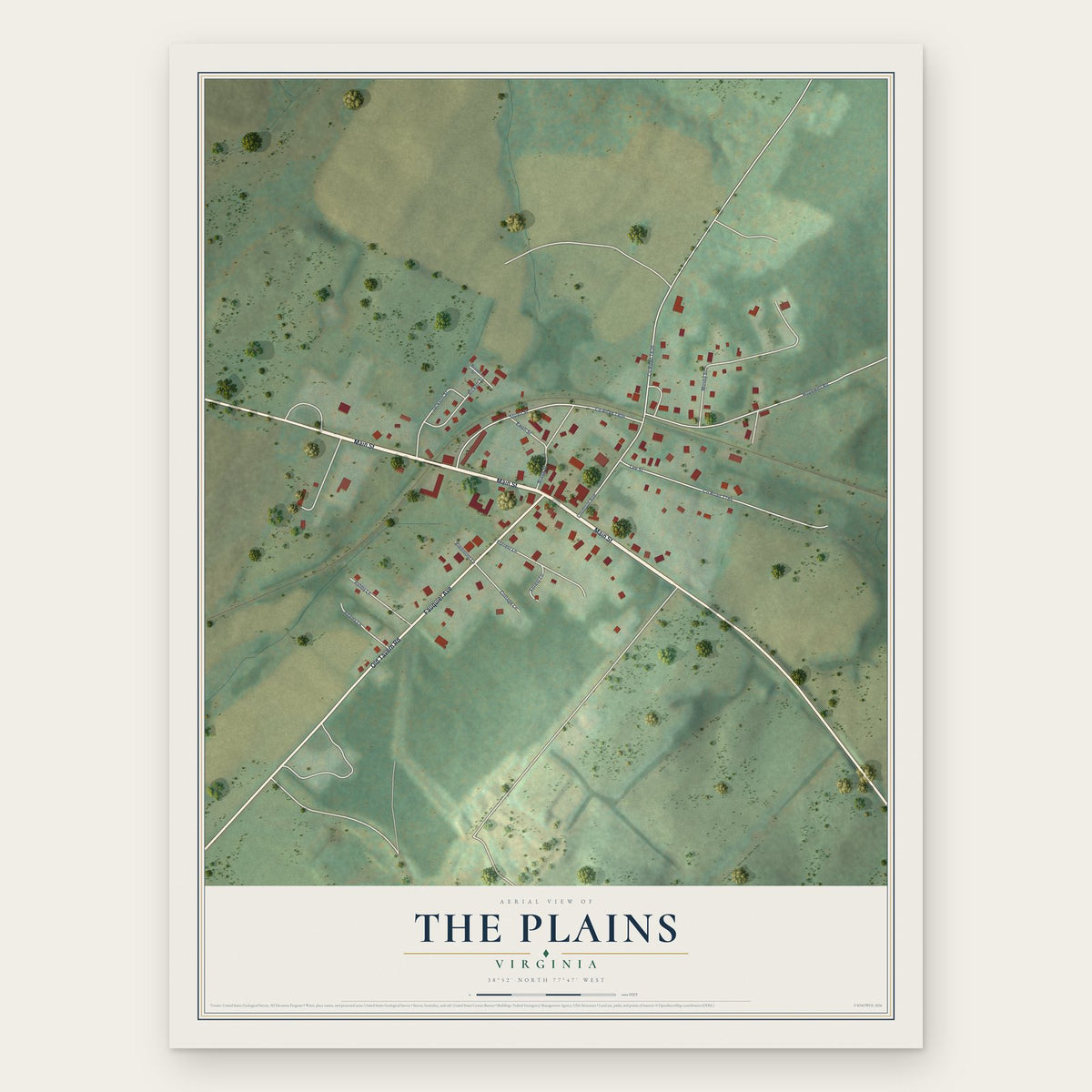 The Plains, Virginia map print, the full design