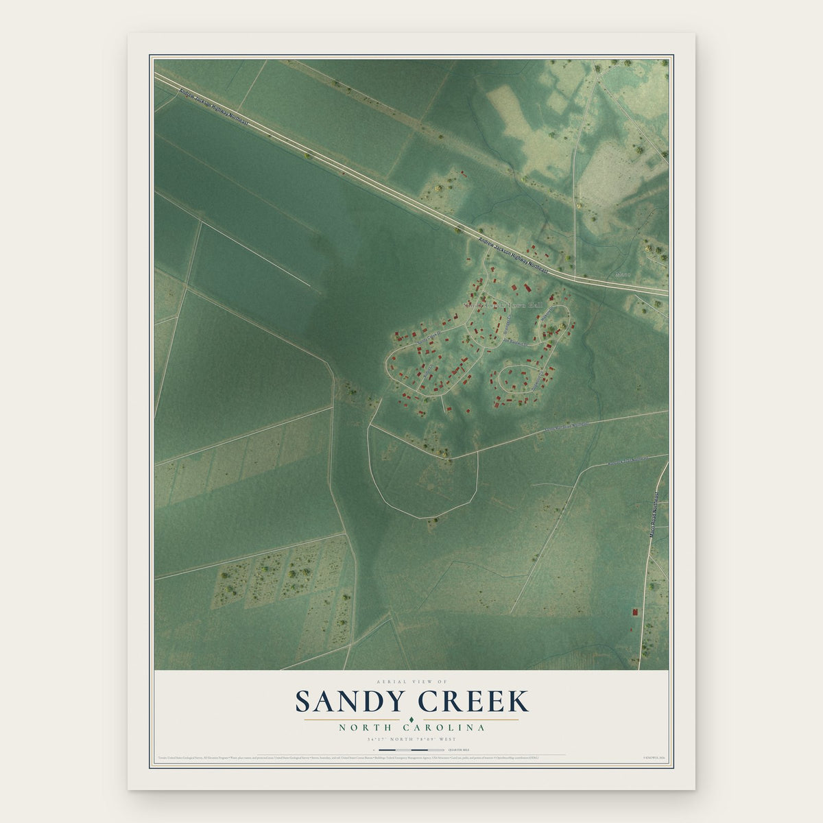 Sandy Creek, North Carolina map print, the full design
