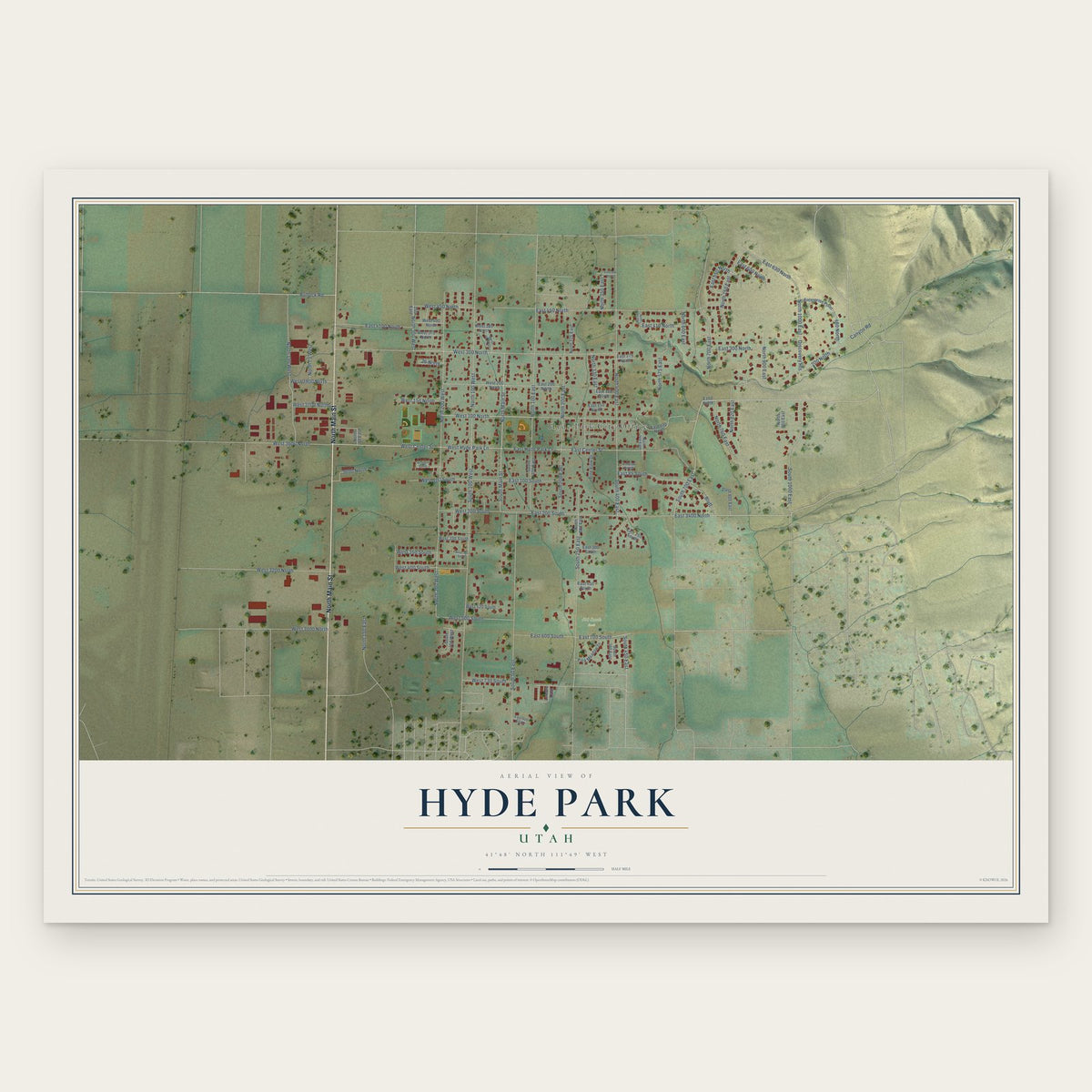 Hyde Park, Utah map print, the full design
