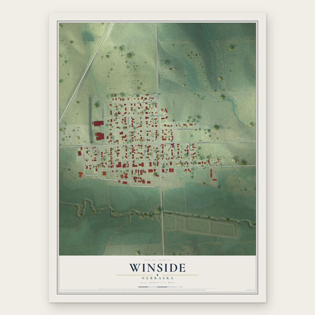 Winside, Nebraska map print, the full design