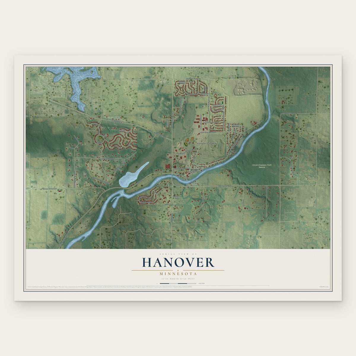 Hanover, Minnesota map print, the full design