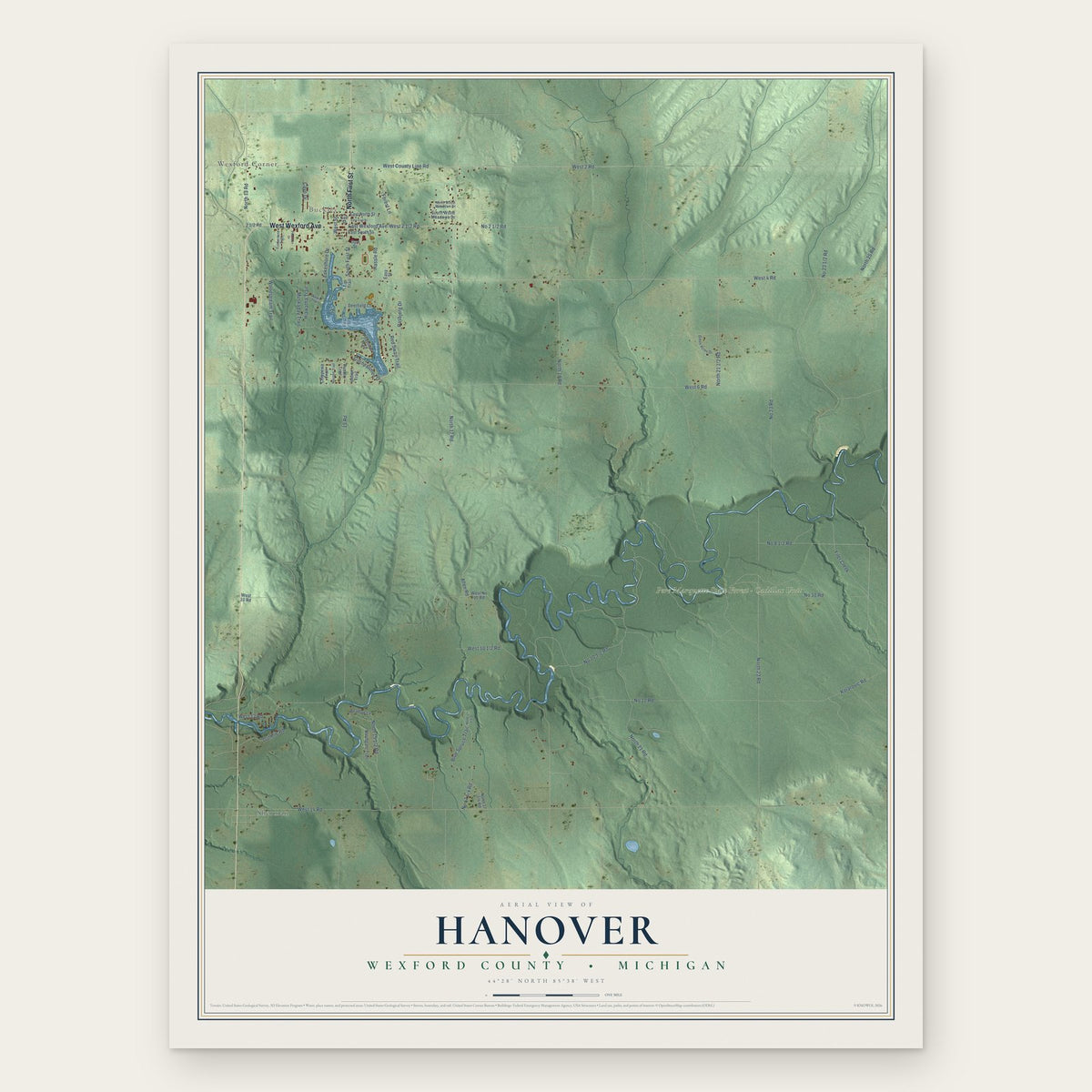 Hanover, Wexford County, Michigan map print, the full design