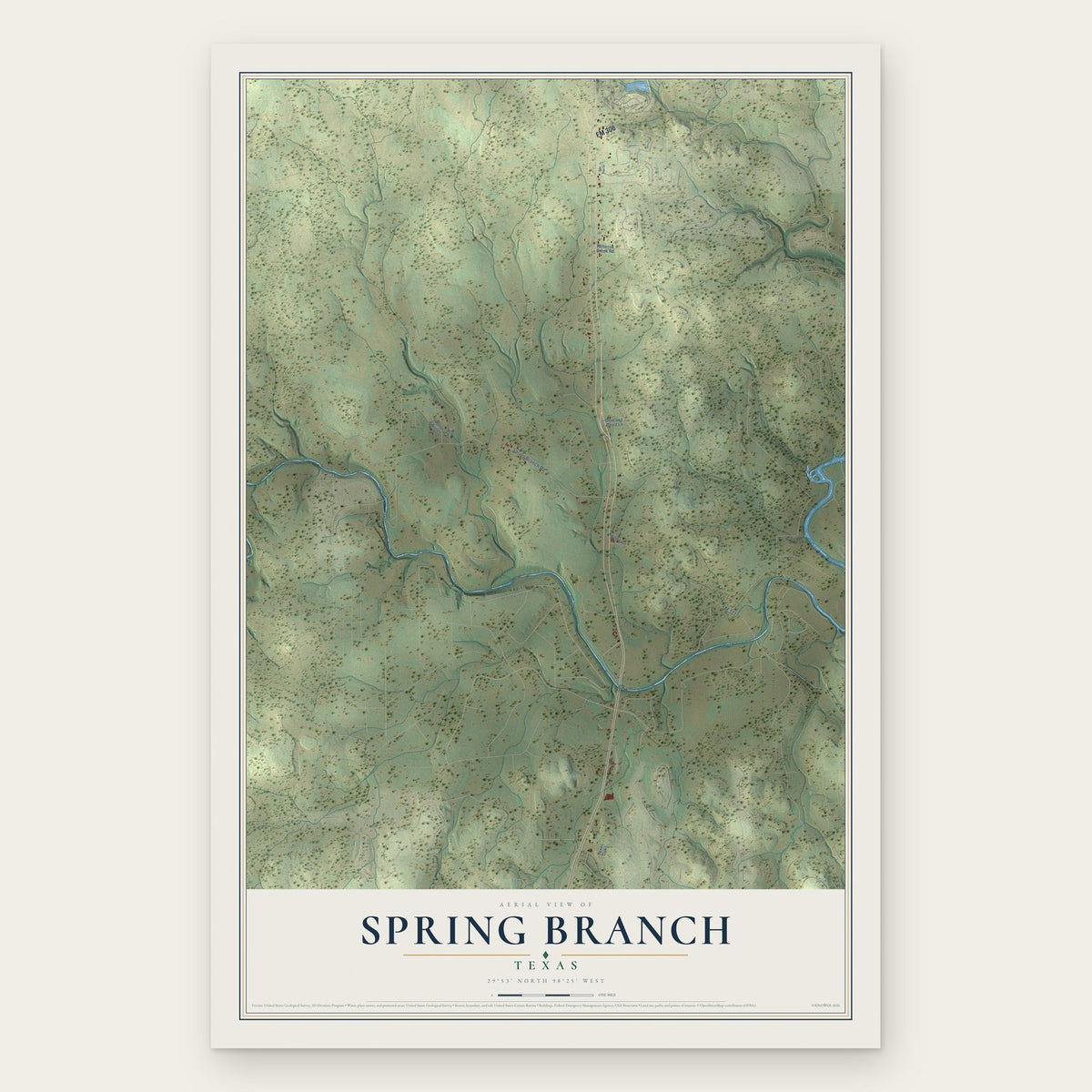 Spring Branch, Texas map print, the full design