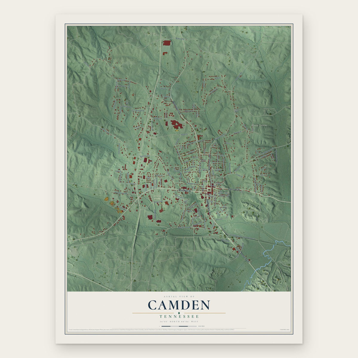 Camden, Tennessee map print, the full design